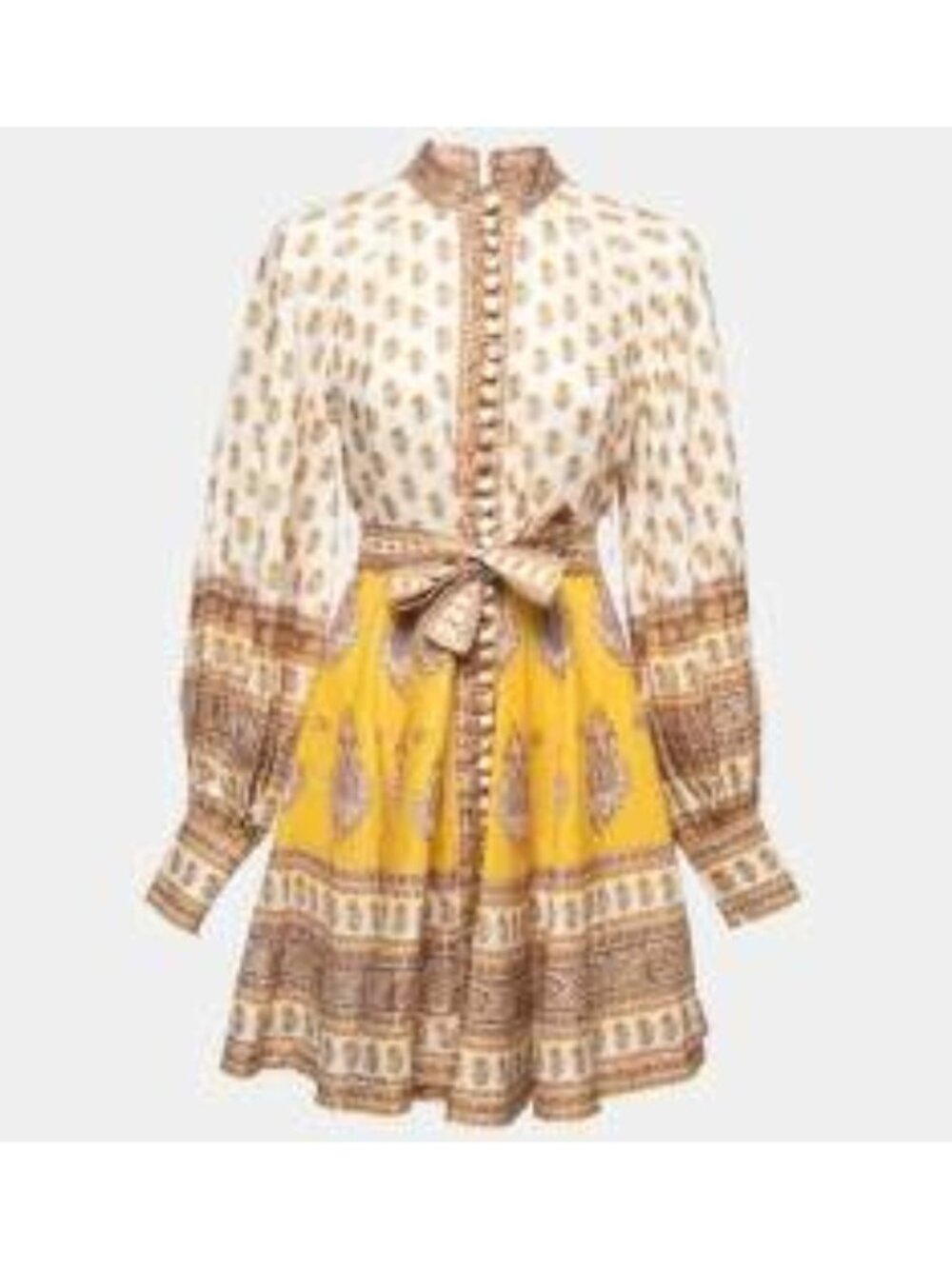 Zimmermann Bonita Buttoned Linen Mini Dress Mustard Paisley XS - Picture 9 of 13